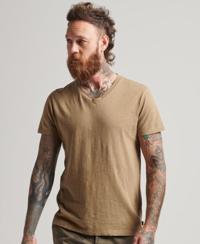 Superdry облекло N00H4923 кафяво мъже тениска с v-образно деколте