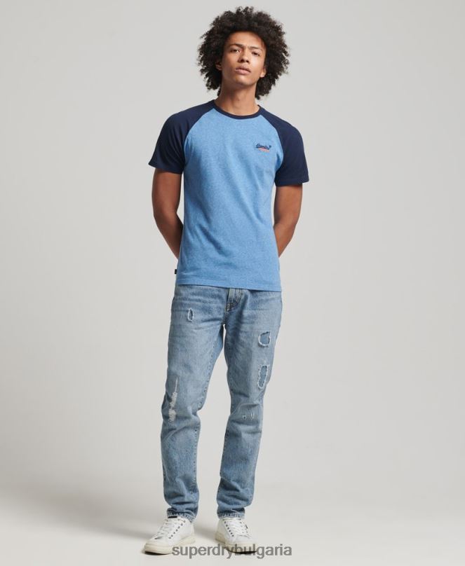 Superdry облекло N00H4924 син мъже бейзболна тениска от органичен памук