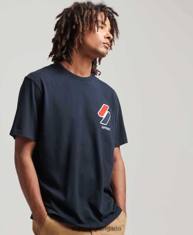 Superdry облекло N00H4926 военноморски флот мъже класическа тениска с апликации