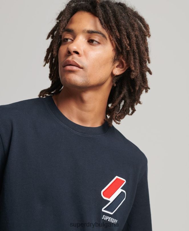 Superdry облекло N00H4926 военноморски флот мъже класическа тениска с апликации
