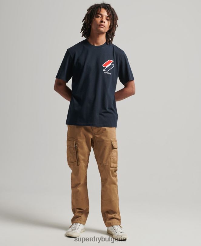 Superdry облекло N00H4926 военноморски флот мъже класическа тениска с апликации