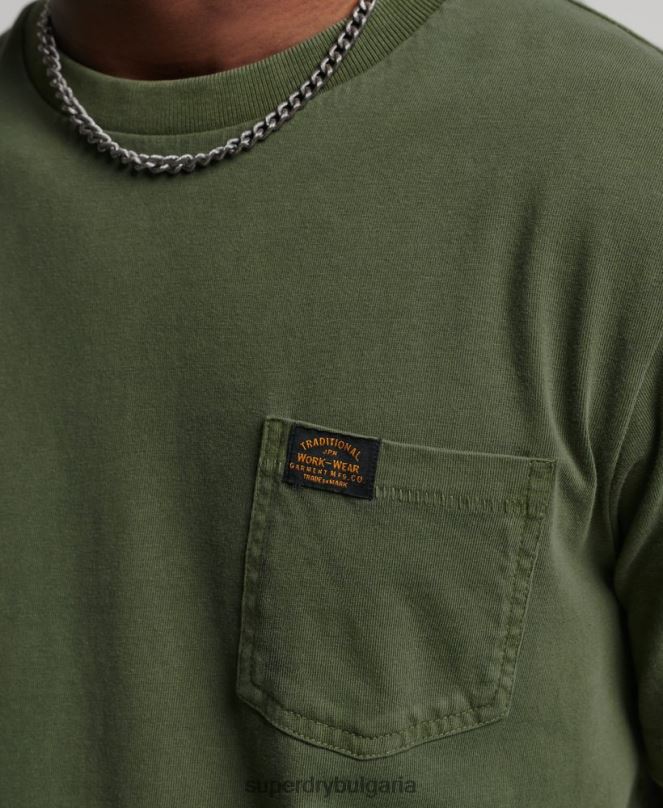 Superdry облекло N00H4929 зелено мъже тениска с джобове за работно облекло от органичен памук