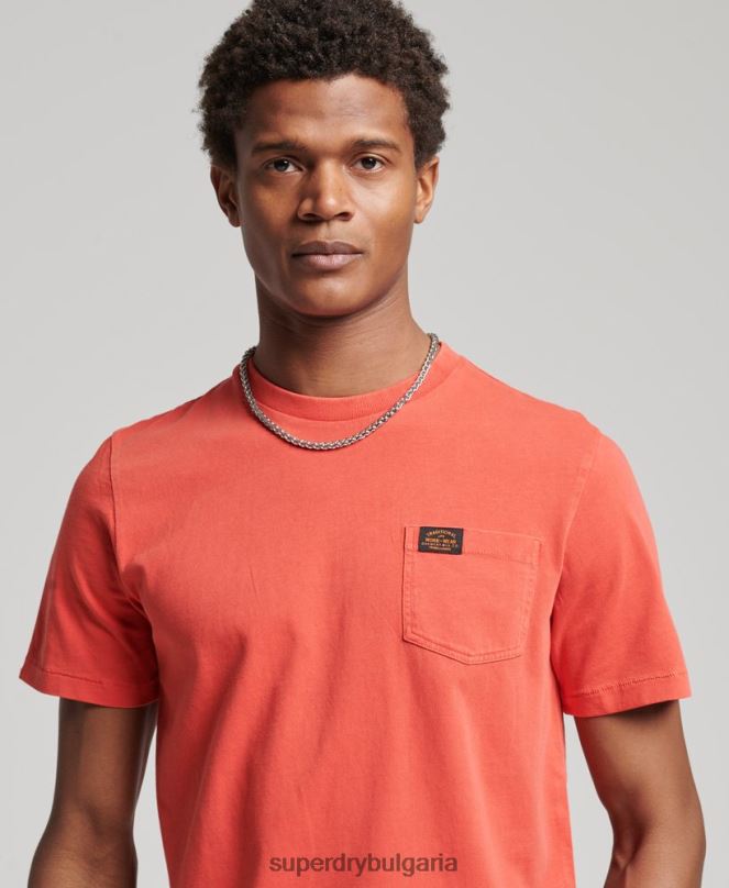 Superdry облекло N00H4930 оранжево мъже тениска с джобове за работно облекло от органичен памук