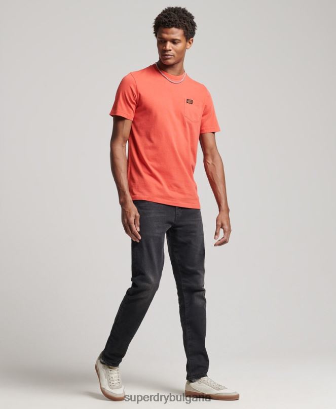 Superdry облекло N00H4930 оранжево мъже тениска с джобове за работно облекло от органичен памук
