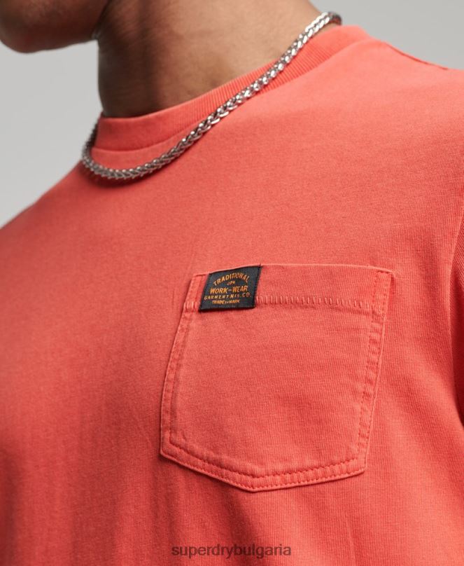 Superdry облекло N00H4930 оранжево мъже тениска с джобове за работно облекло от органичен памук