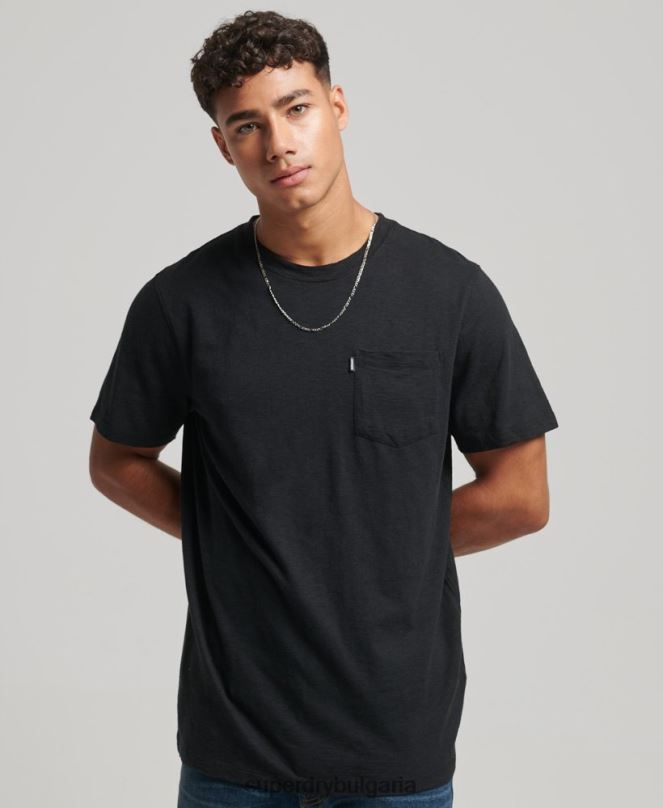 Superdry облекло N00H4931 черен мъже тениска с джоб от органичен памук