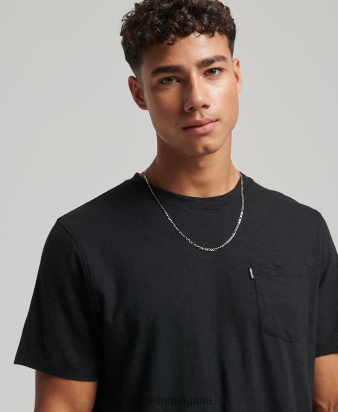 Superdry облекло N00H4931 черен мъже тениска с джоб от органичен памук