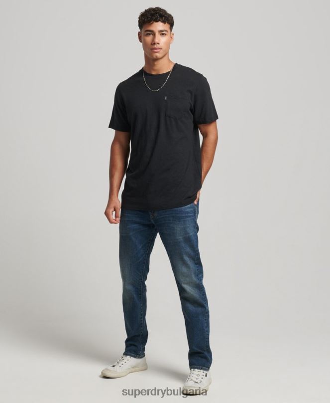 Superdry облекло N00H4931 черен мъже тениска с джоб от органичен памук