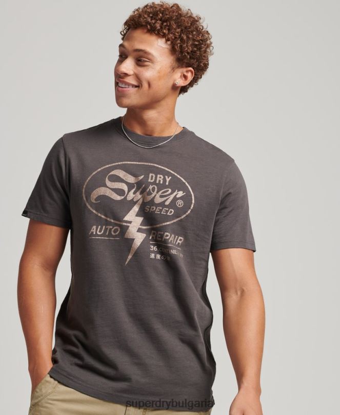 Superdry облекло N00H4932 тъмно сив мъже затъмнена тениска с рок графика