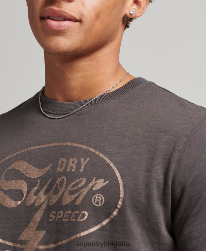 Superdry облекло N00H4932 тъмно сив мъже затъмнена тениска с рок графика