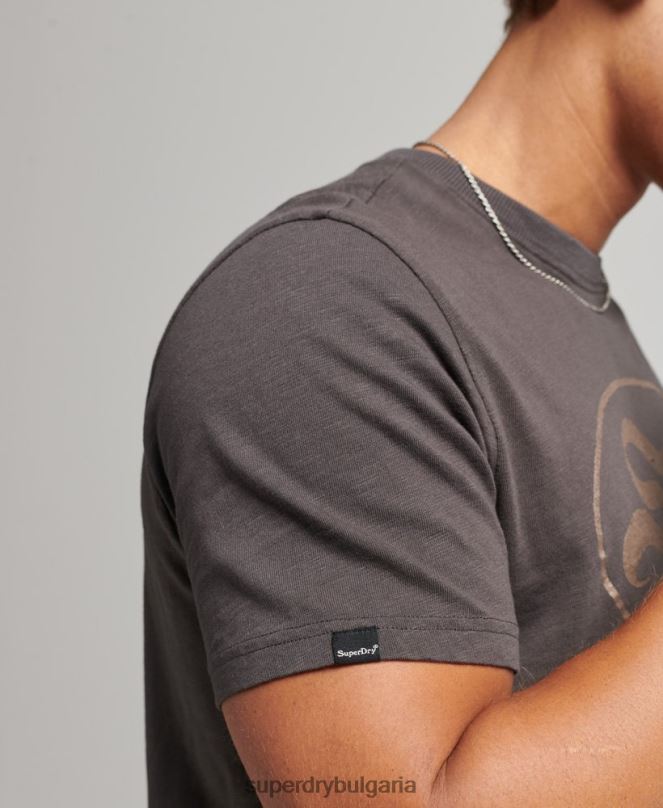Superdry облекло N00H4932 тъмно сив мъже затъмнена тениска с рок графика