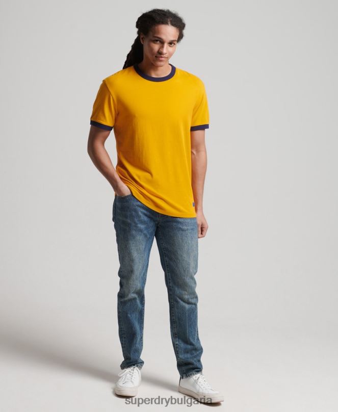 Superdry облекло N00H4933 злато мъже реколта от органичен памук спокойна тениска с звънене