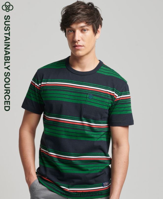 Superdry облекло N00H4934 зелено мъже тениска с винтидж райе