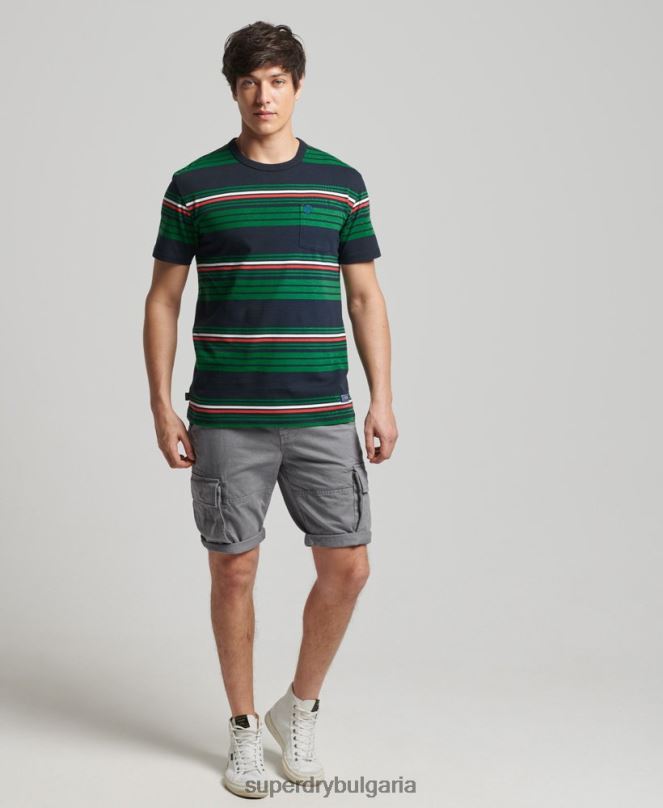Superdry облекло N00H4934 зелено мъже тениска с винтидж райе