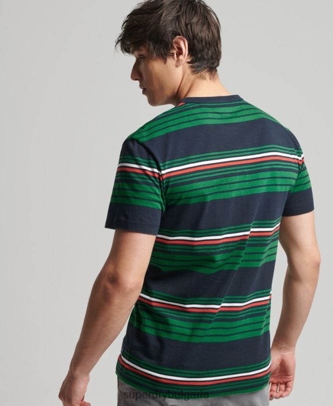 Superdry облекло N00H4934 зелено мъже тениска с винтидж райе