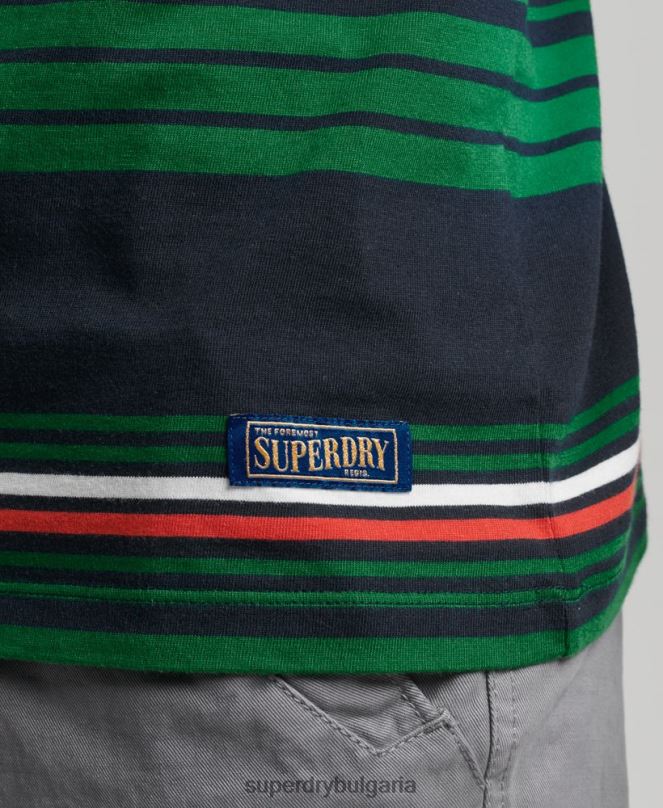 Superdry облекло N00H4934 зелено мъже тениска с винтидж райе
