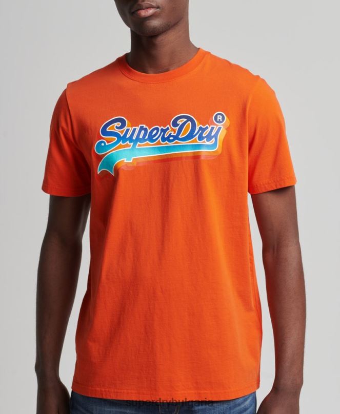 Superdry облекло N00H4935 оранжево мъже сезонна тениска с винтидж лого