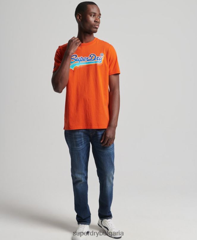 Superdry облекло N00H4935 оранжево мъже сезонна тениска с винтидж лого
