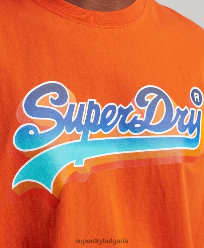 Superdry облекло N00H4935 оранжево мъже сезонна тениска с винтидж лого