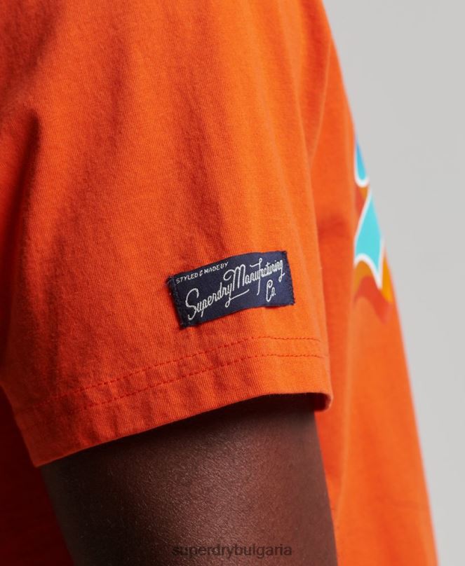Superdry облекло N00H4935 оранжево мъже сезонна тениска с винтидж лого
