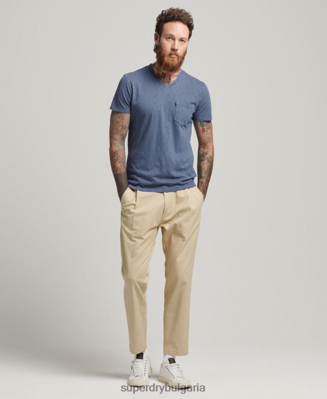 Superdry облекло N00H4936 син мъже тениска с джоб с v-образно деколте и органичен памук