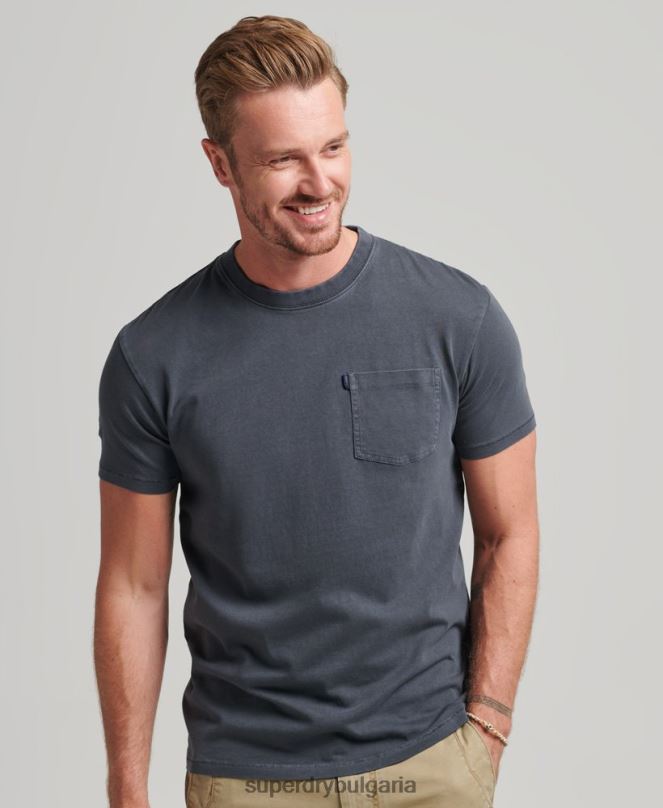 Superdry облекло N00H4938 тъмно сив мъже тениска с джоб от органичен памук