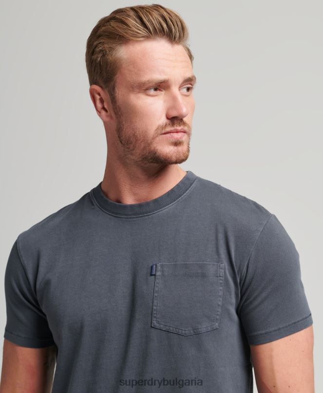 Superdry облекло N00H4938 тъмно сив мъже тениска с джоб от органичен памук