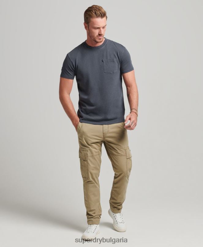 Superdry облекло N00H4938 тъмно сив мъже тениска с джоб от органичен памук