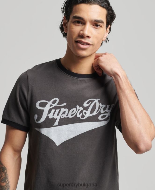 Superdry облекло N00H4945 тъмно сив мъже ретро тениска americana ringer