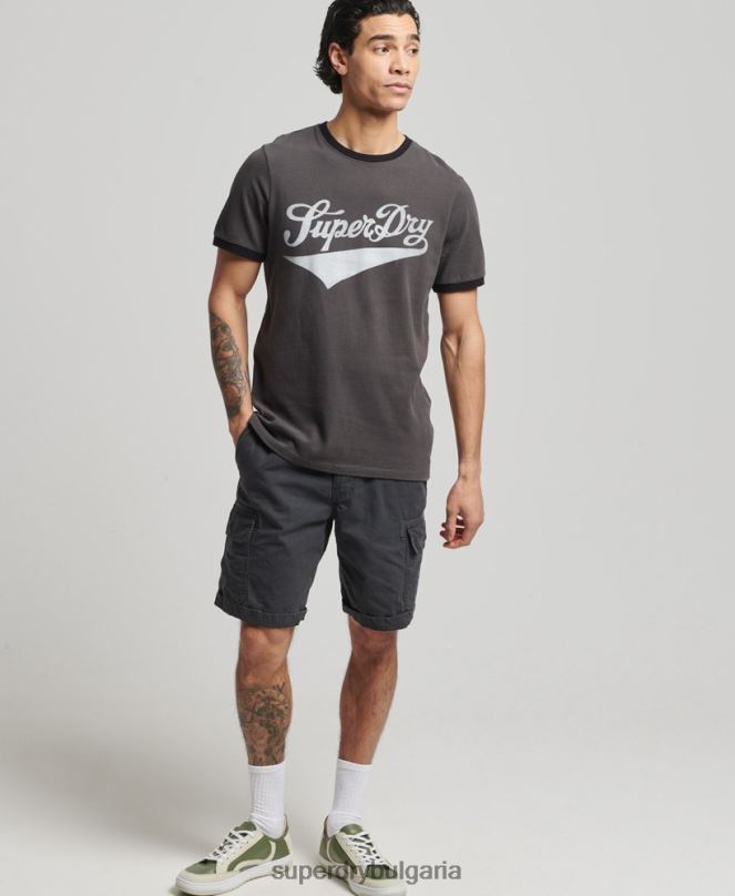 Superdry облекло N00H4945 тъмно сив мъже ретро тениска americana ringer