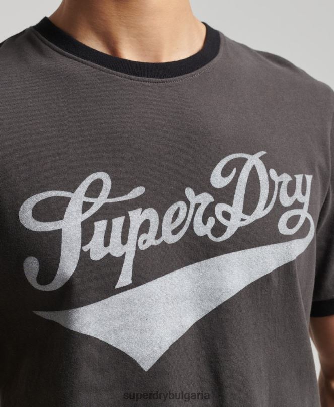 Superdry облекло N00H4945 тъмно сив мъже ретро тениска americana ringer