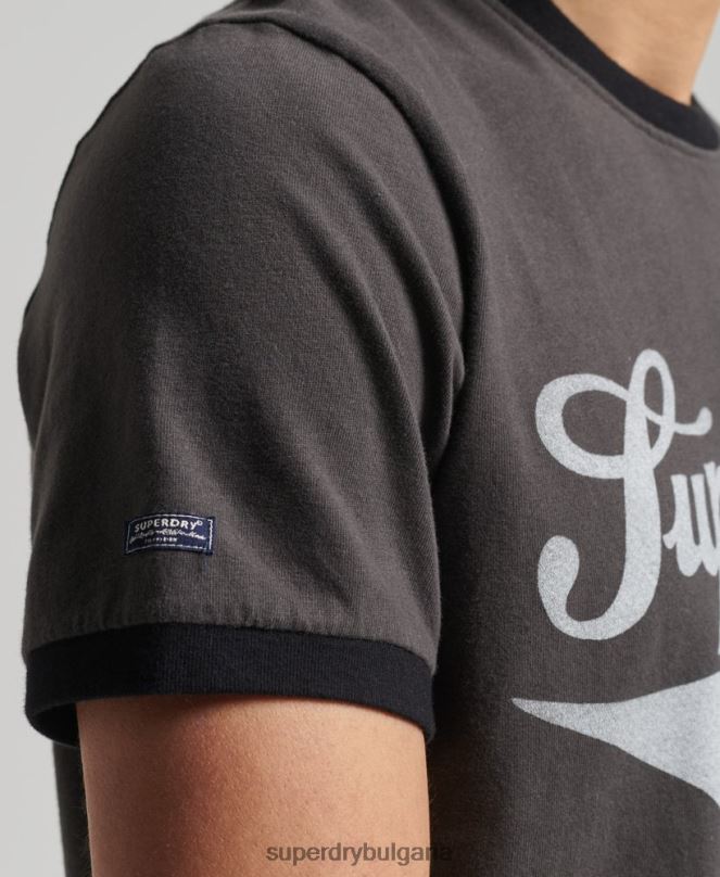 Superdry облекло N00H4945 тъмно сив мъже ретро тениска americana ringer