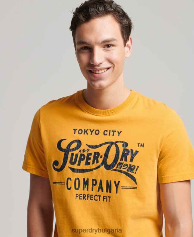Superdry облекло N00H4948 жълто мъже колежанска тениска в стил скрипт
