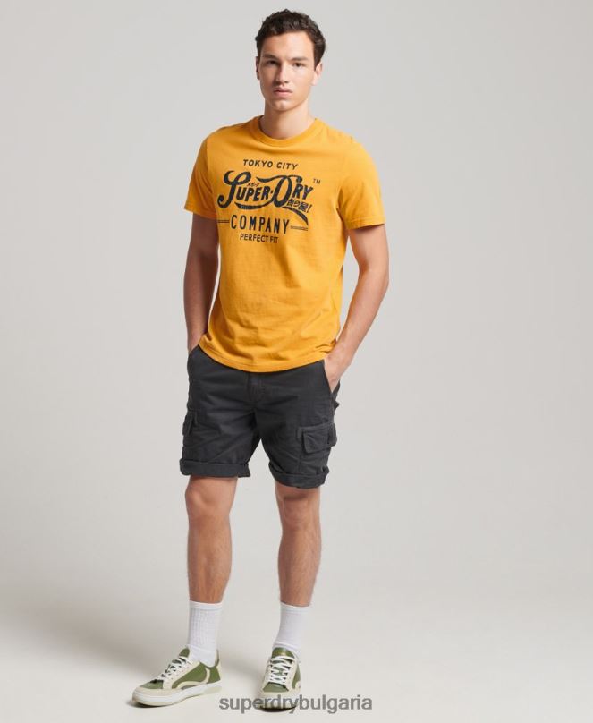 Superdry облекло N00H4948 жълто мъже колежанска тениска в стил скрипт