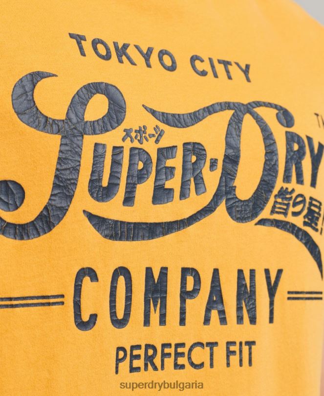 Superdry облекло N00H4948 жълто мъже колежанска тениска в стил скрипт