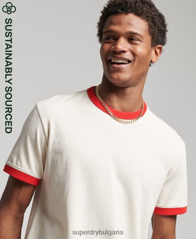Superdry облекло N00H4957 сметана мъже реколта от органичен памук спокойна тениска с звънене