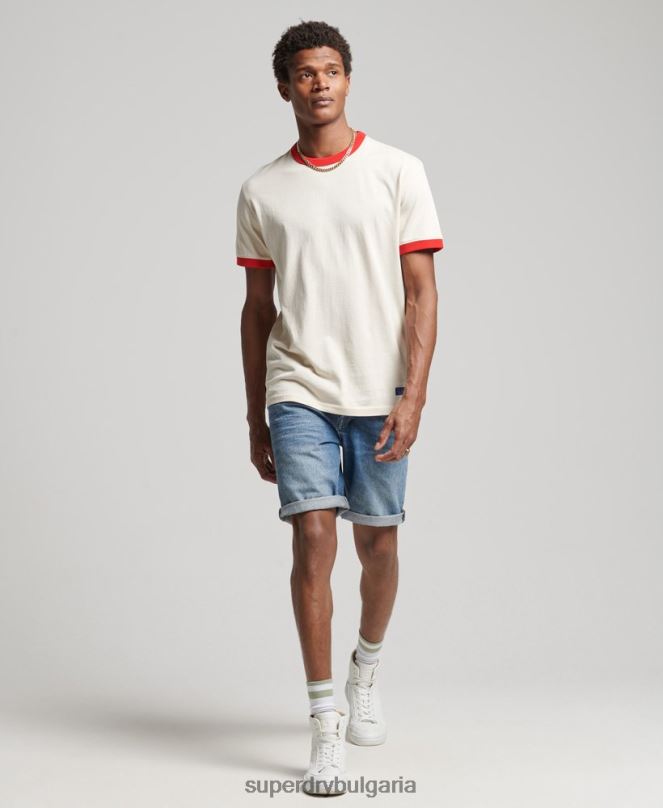 Superdry облекло N00H4957 сметана мъже реколта от органичен памук спокойна тениска с звънене