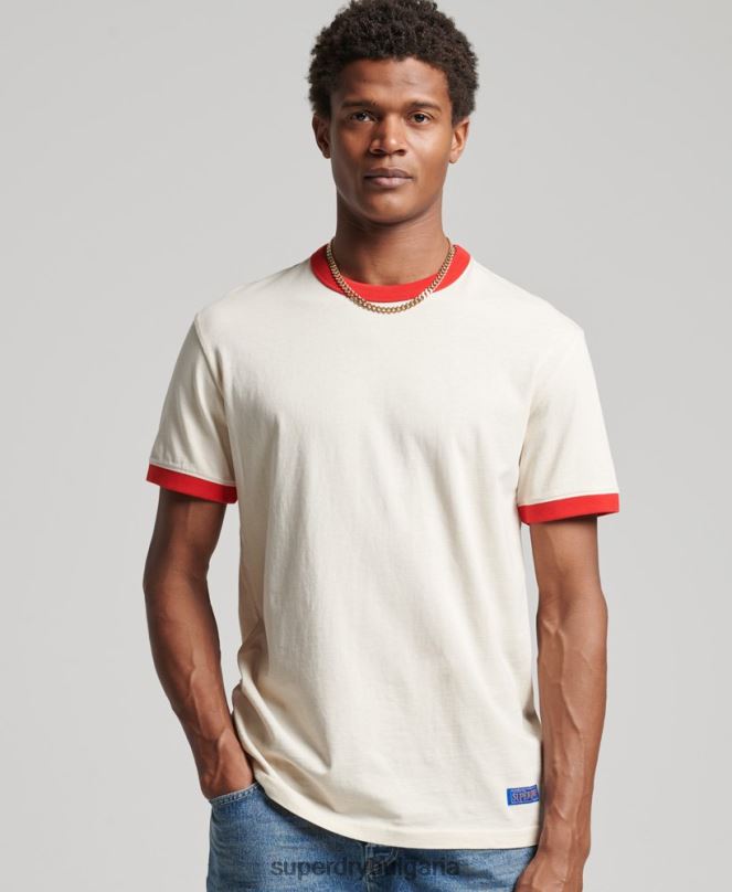 Superdry облекло N00H4957 сметана мъже реколта от органичен памук спокойна тениска с звънене