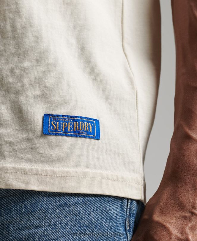Superdry облекло N00H4957 сметана мъже реколта от органичен памук спокойна тениска с звънене