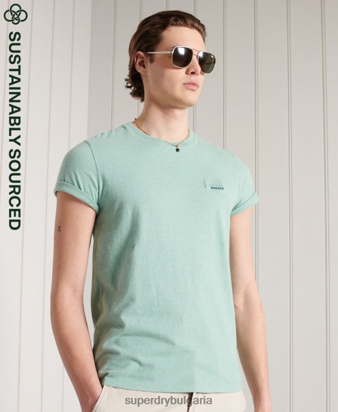 Superdry облекло N00H4959 тюркоаз мъже ретро бродирана тениска от органичен памук