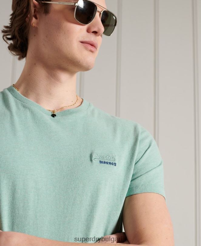 Superdry облекло N00H4959 тюркоаз мъже ретро бродирана тениска от органичен памук