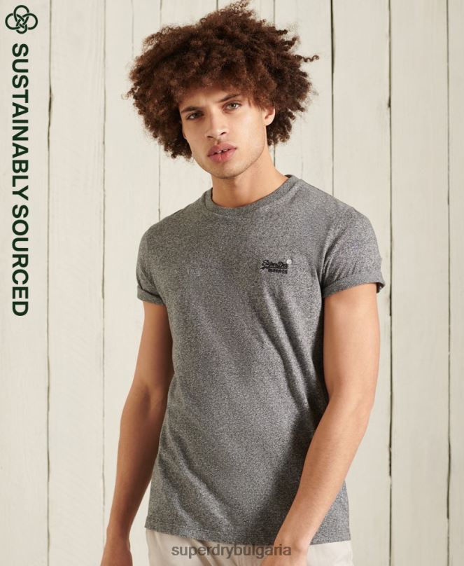 Superdry облекло N00H4962 тъмно сив мъже тениска с ретро бродерия от органичен памук