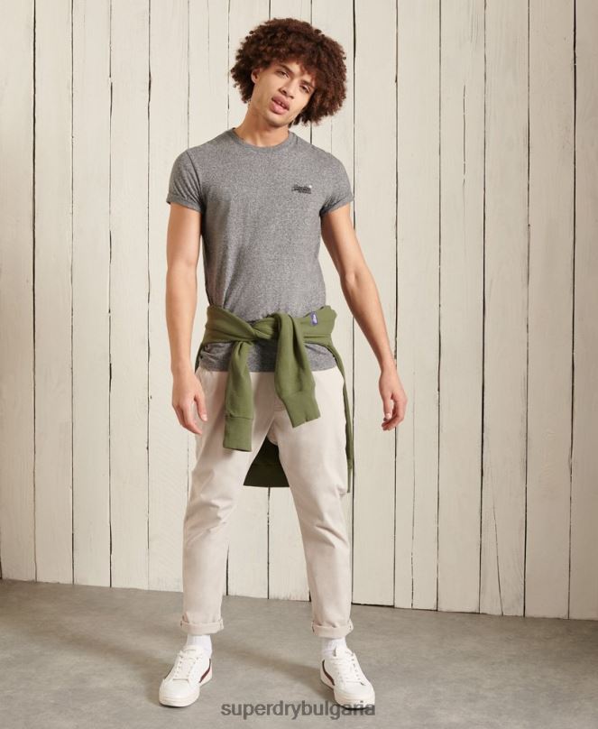Superdry облекло N00H4962 тъмно сив мъже тениска с ретро бродерия от органичен памук