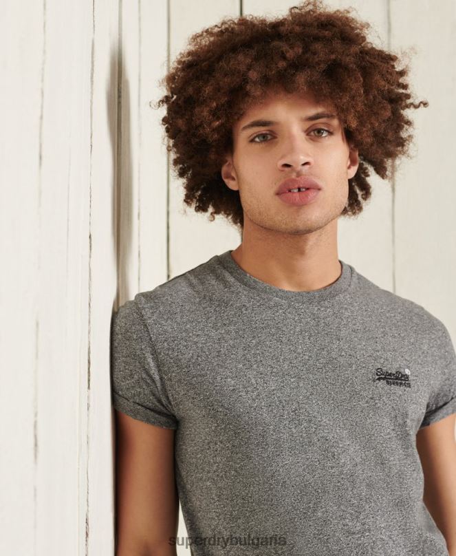 Superdry облекло N00H4962 тъмно сив мъже тениска с ретро бродерия от органичен памук