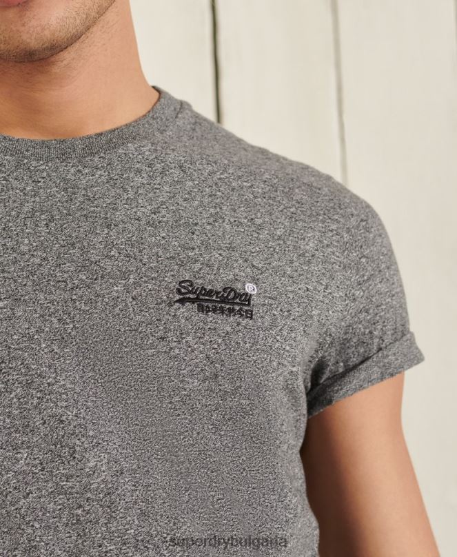 Superdry облекло N00H4962 тъмно сив мъже тениска с ретро бродерия от органичен памук