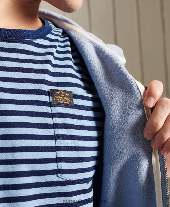 Superdry облекло N00H4963 син мъже бохо индиго тениска от органичен памук