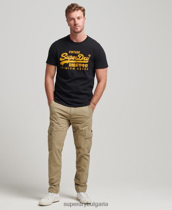 Superdry облекло N00H4967 черен мъже старинна тениска с лого наследство