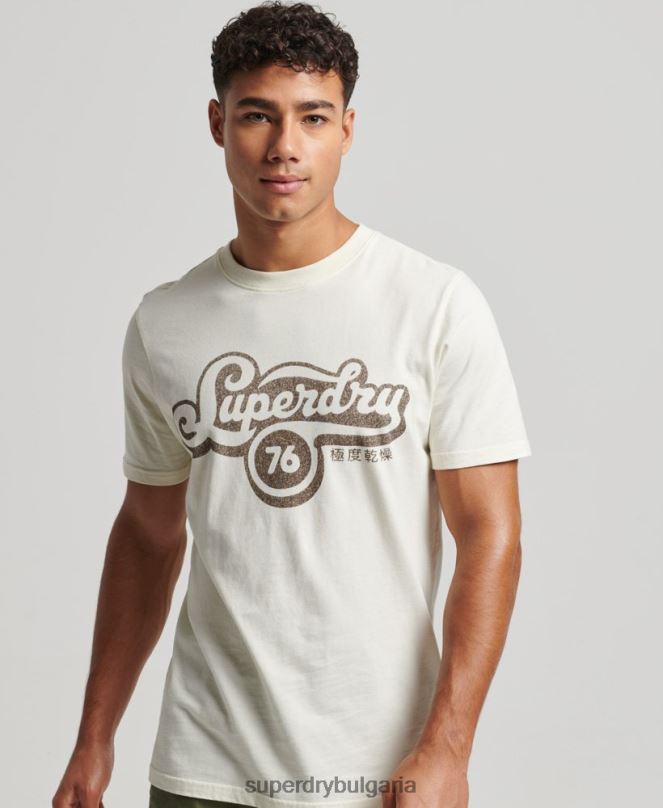 Superdry облекло N00H4971 сметана мъже тениска със сценарий за носталгия