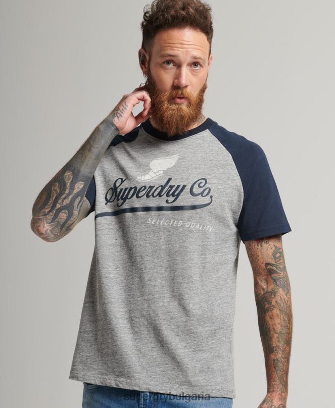 Superdry облекло N00H4972 сиво мъже реглан тениска с графика на ахил