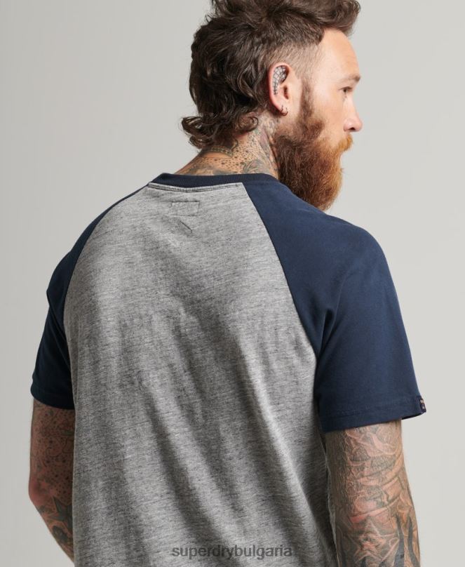Superdry облекло N00H4972 сиво мъже реглан тениска с графика на ахил